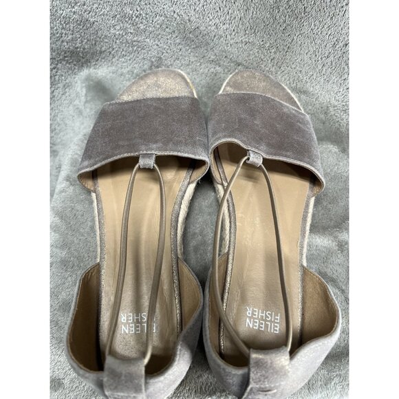 Eileen Fisher Women’s Espadrille Sandals 9.5 Gold Leather Fisherman Flats Strap - Picture 4 of 7